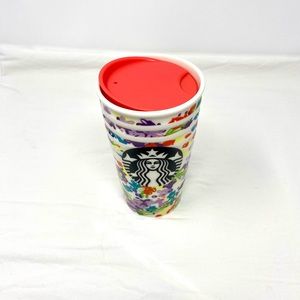 2016 Starbucks Coffee bright Floral & Stripes Double Wall Tumbler Mug Cup 10oz